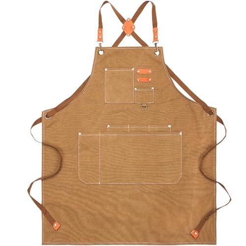 Work Apron Cross Back Adjustable Canvas Tool Apron for Woodworking, Multicolor