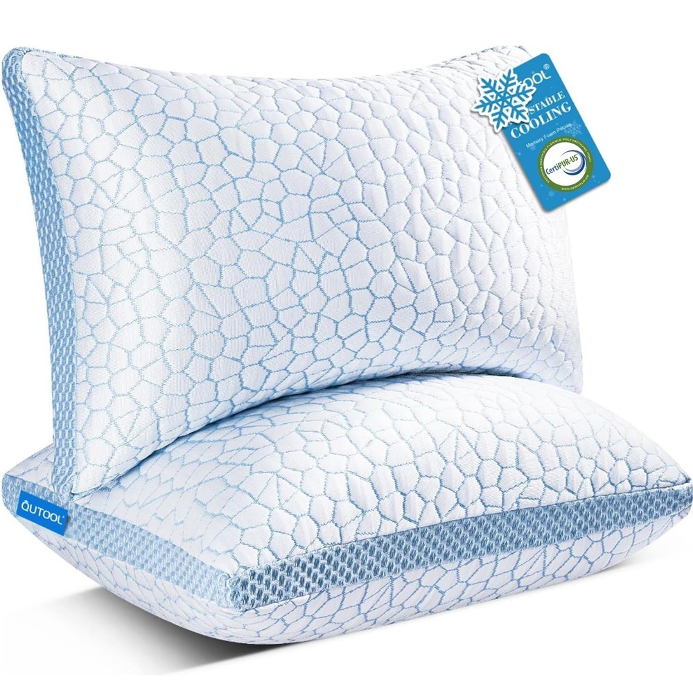 Enhanced Cooling Pillows for Sleeping, CertiPUR-US Shredded Memory Foam Pillo...