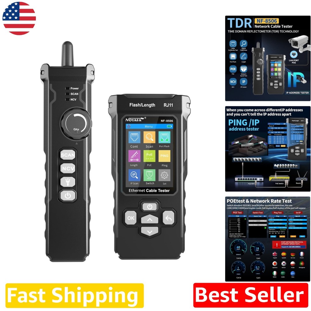 Advanced Ethernet Cable Tester TDR PoE Ping  Scan Port Flash Network Speed