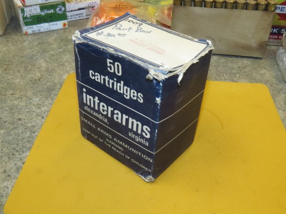 Vintage "Interarms" 7.65 Target Ammo, Stripper Clips EMPTY Box,