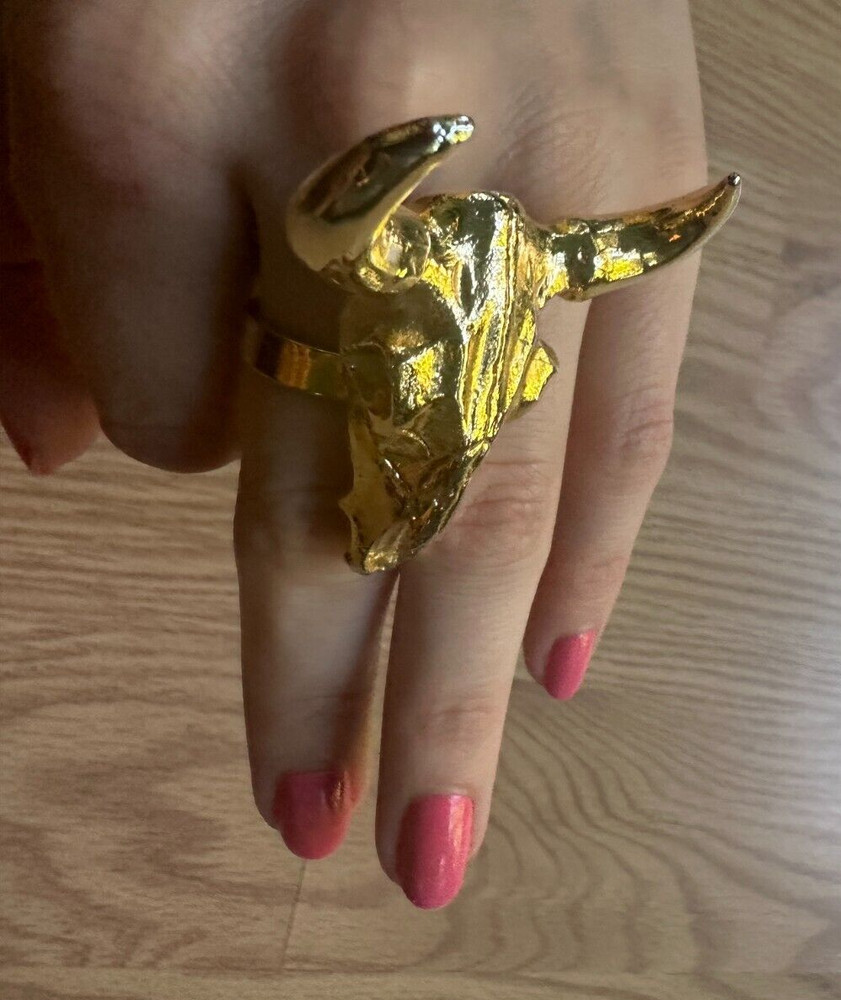 Gold Artisan Texas Skull Ring_Hammered Brass Big Statement Ring
