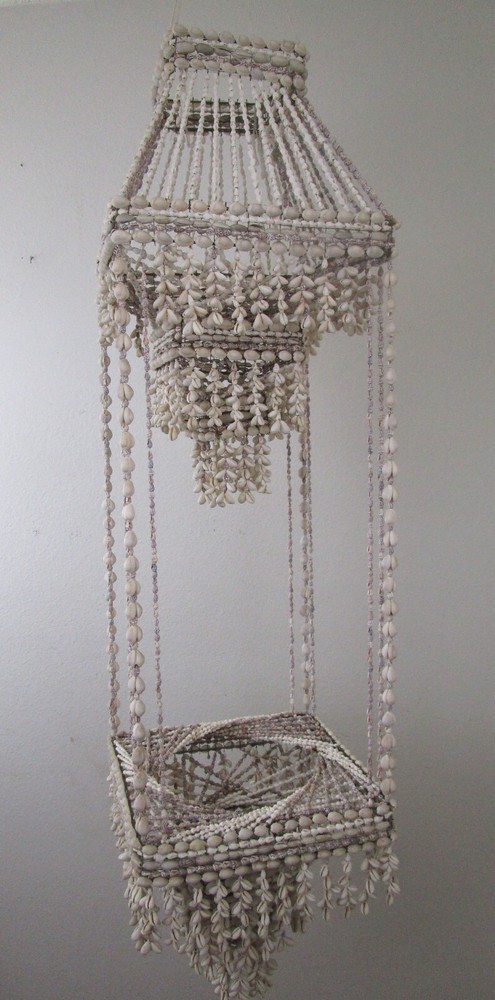 Mid Century Cowrie Shell Hanging Macrame Boho Plant Holder 4 Ft