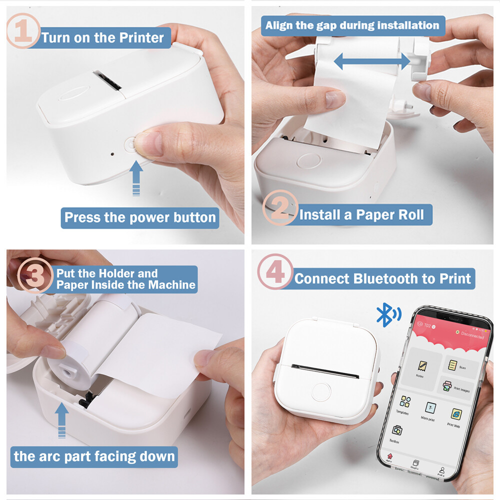 Phomemo Mini Pocket Thermal Printer Wireless Bluetooth Photo T02 or Label Paper