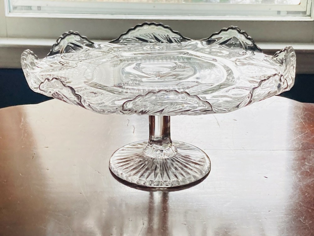 MCKEE AZTEC SUNBURST EAPG TALL CAKE STAND PLATE 1910 EUC