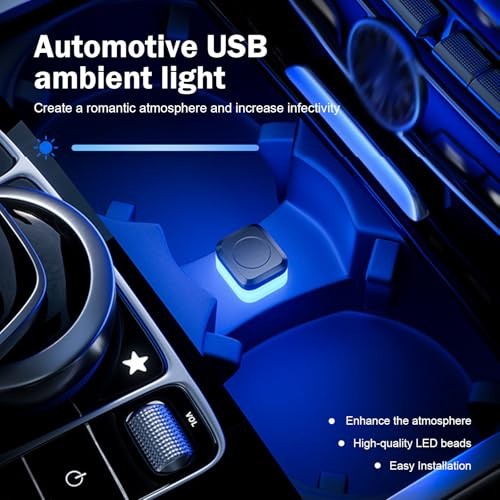4 PCS Car Interior USB LED Lights, Square Plug-in Ambient Decor Light,