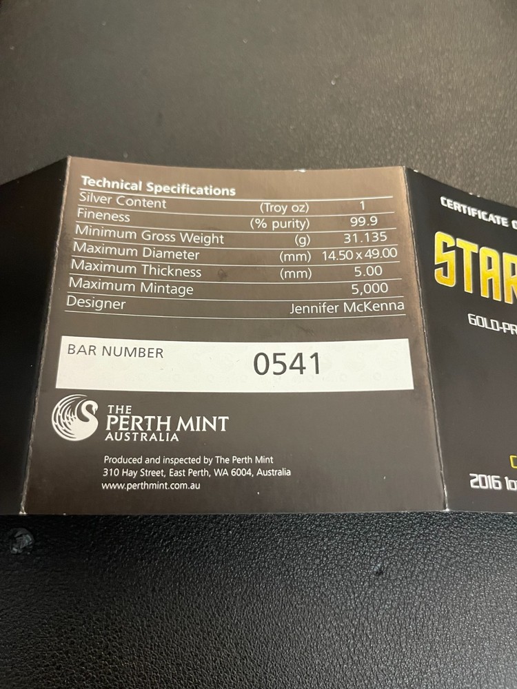 2016 deep space nine gold pressed latinum slip 1 oz silver - Perth Mint