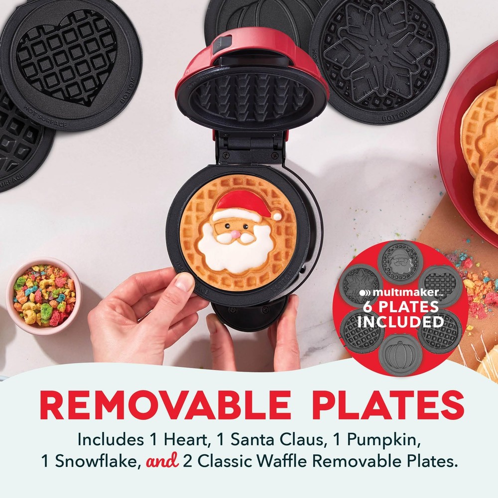 Dash Holiday MultiMaker Mini System - Includes Seasonal 6 Plates, Red