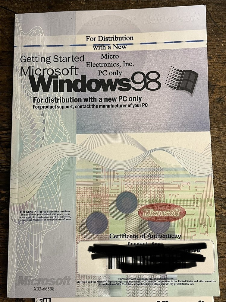 MICROSOFT WINDOWS 98 Cd with Manual-Key maybe used. Please read