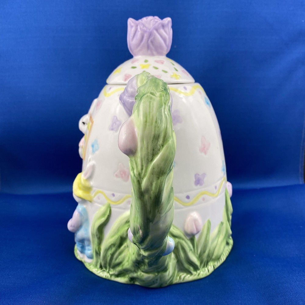 Decorative Teapot bunny Easter tulips with lid Figural