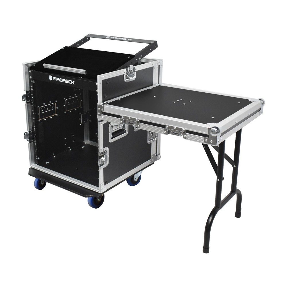 PRORECK Rack Case 20'' Rackable Depth with Slant Mixer Top One Side Table 12-U