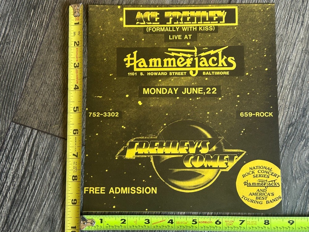 KISS Handbill Concert Ad ACE FREHLEY Frehley's Comet Hammerjacks MD Vintage Kiss