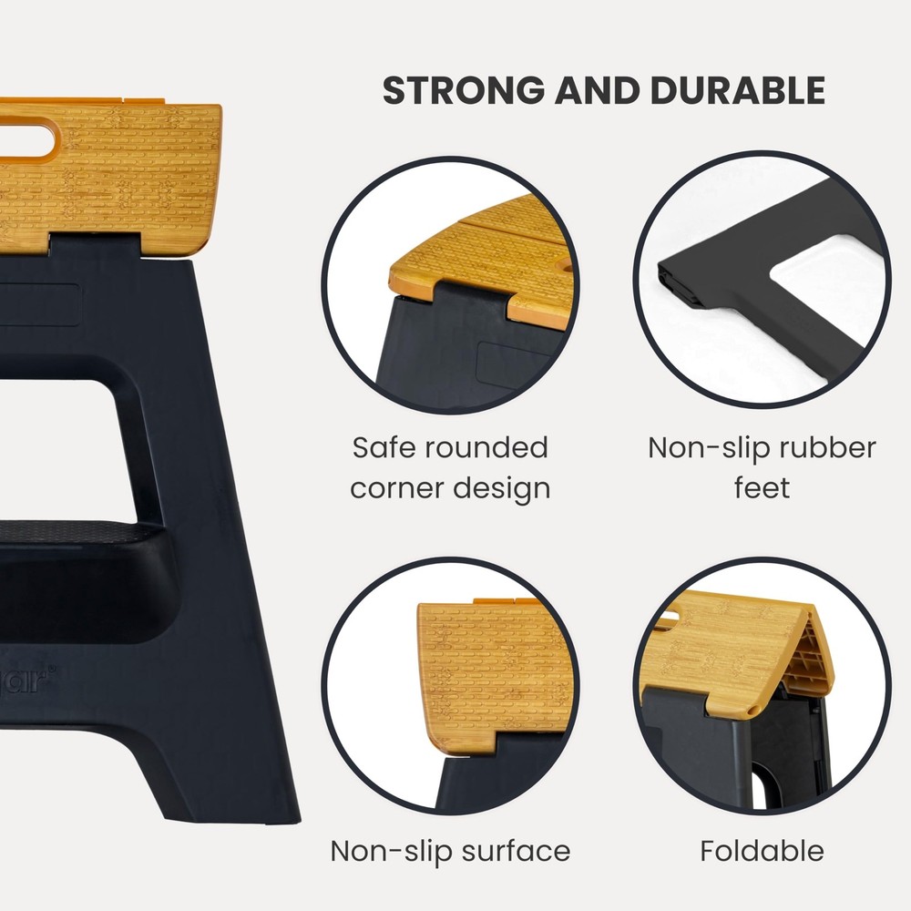 Compact Step Stool Foldable, 16-inch Two-Step Stools for Adults up to 330 Pou...