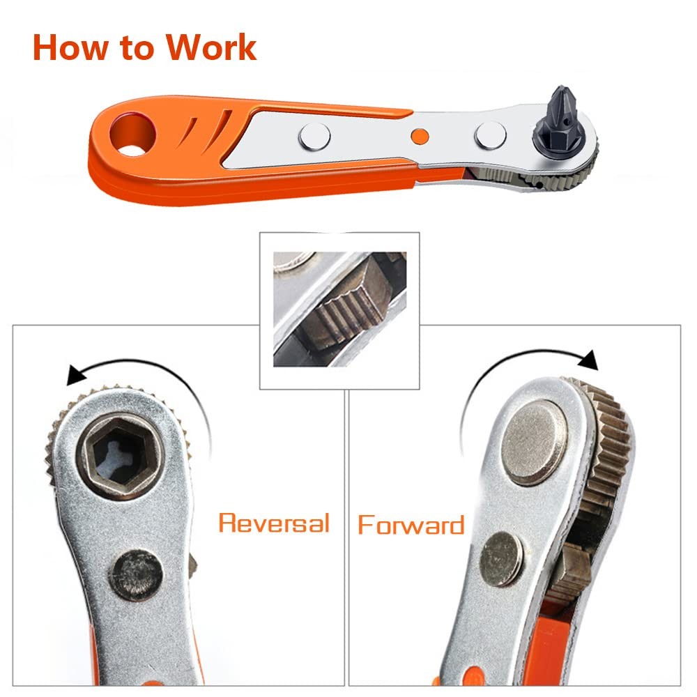 Right Angle Screwdriver Bit Set 1/4 Inch Drive Mini Ratchet Socket Wrench Set...