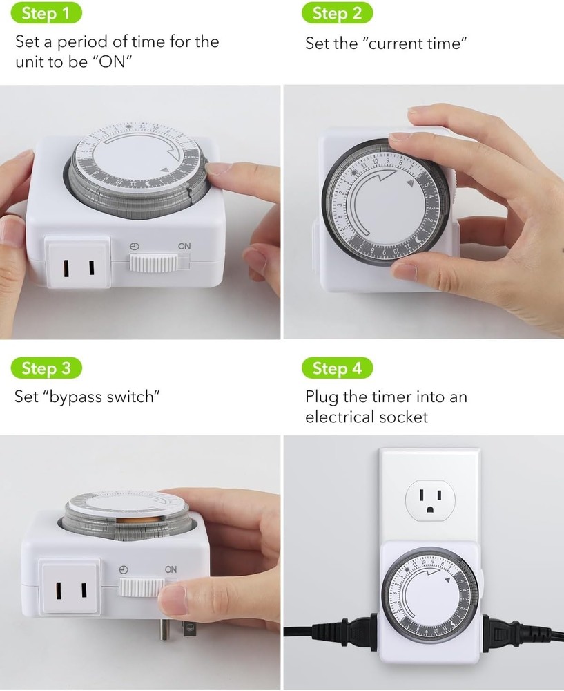 24-Hour Mechanical Outlet Timer with Dual 2-Prong Outlets - 1 Pack, White