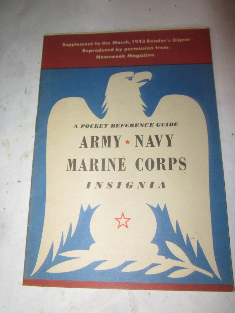 Original WW2 U.S. Army, Navy & Marine Corps Insignia Booklet, 1943 dated VG