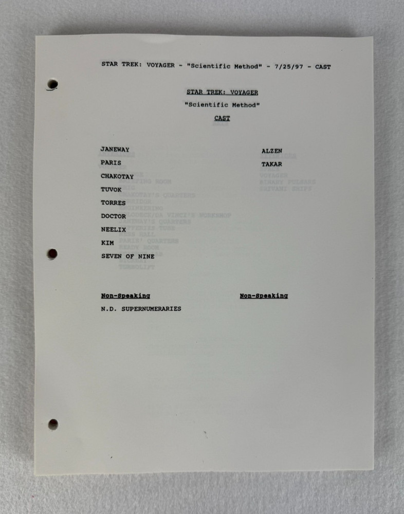 Star Trek Voyager “Scientific Method” Final Draft Studio Script 07/25/1997