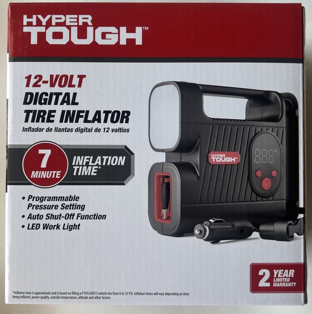 Hyper Tough 12V Digital Tire Inflator Auto Shut-off LED Work Light Programmable