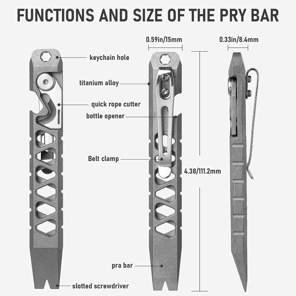 Titanium EDC Pry Bar, Keychain Multitool Tool, Pocket Tool Pry Bar Bottle Opener