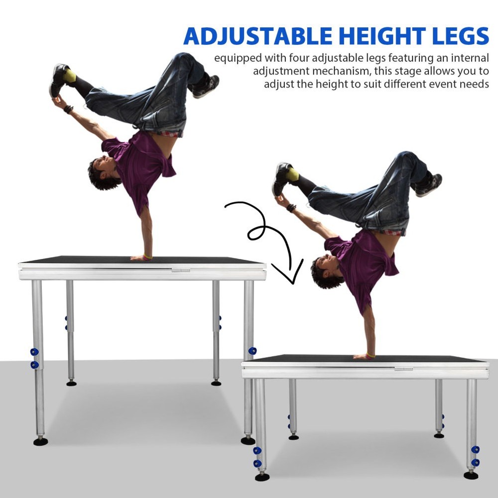 Portable Stage 4x4 ft Aluminum Performance Deck 24"-40" Adjustable Height Risers