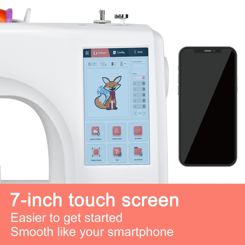 Poolin 7.9x 11" Computerized Embroidery Machine 7'' Large LCD Touch Screen EOC06