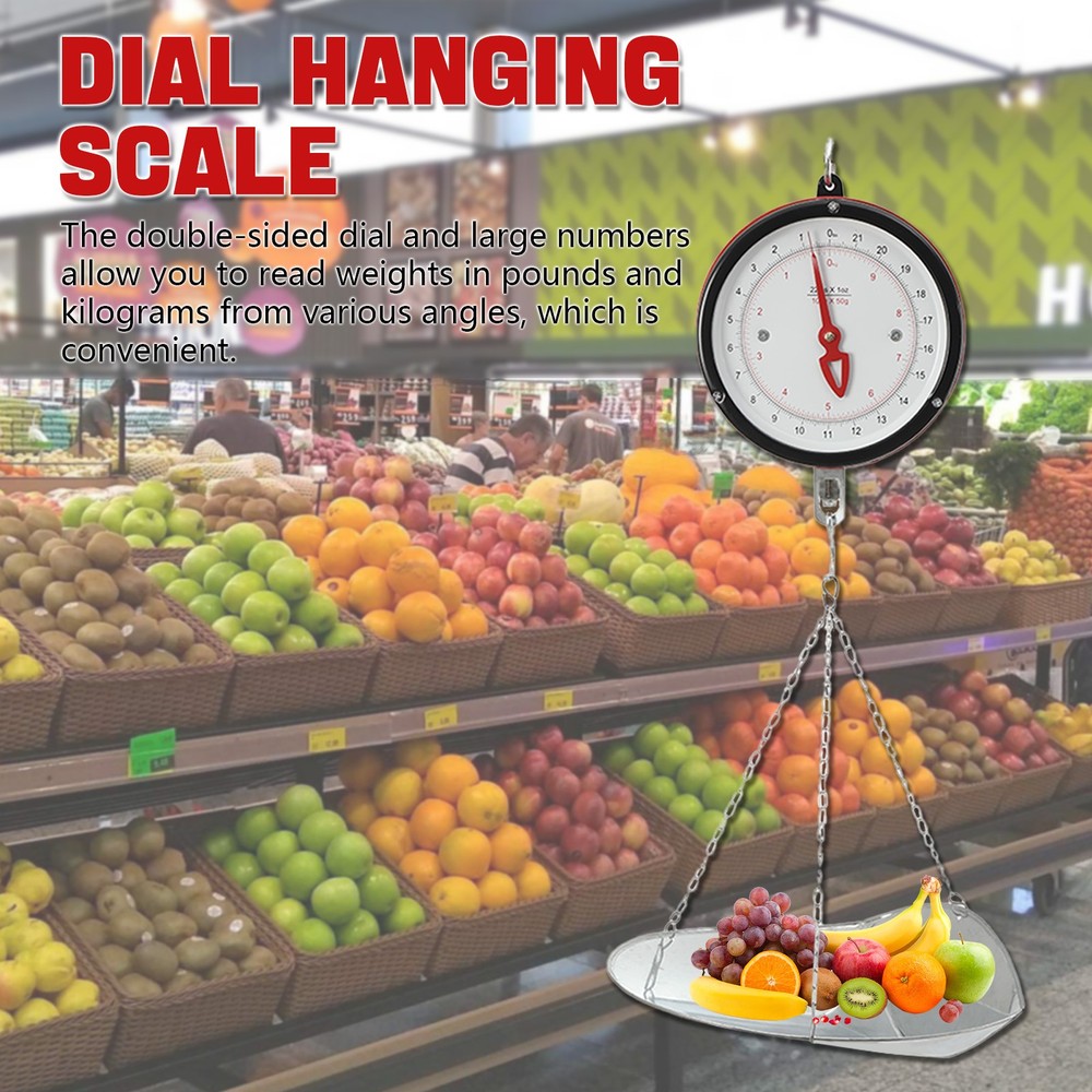 22LBS Double-Sided Dial Mechanical Hanging Scale with Scoop & Chain