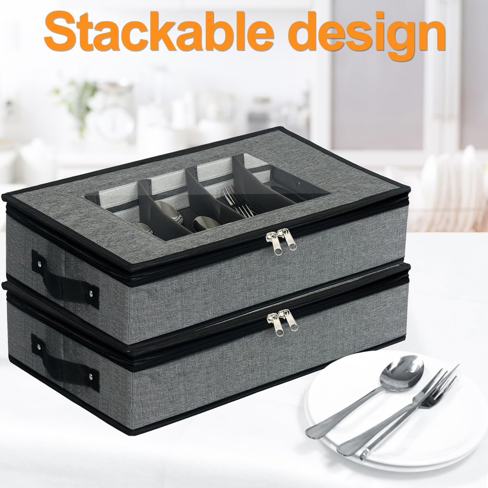 VERONLY 2 Pack Flatware Utensil Storage - Sturdy Silverware Storage Box with Div