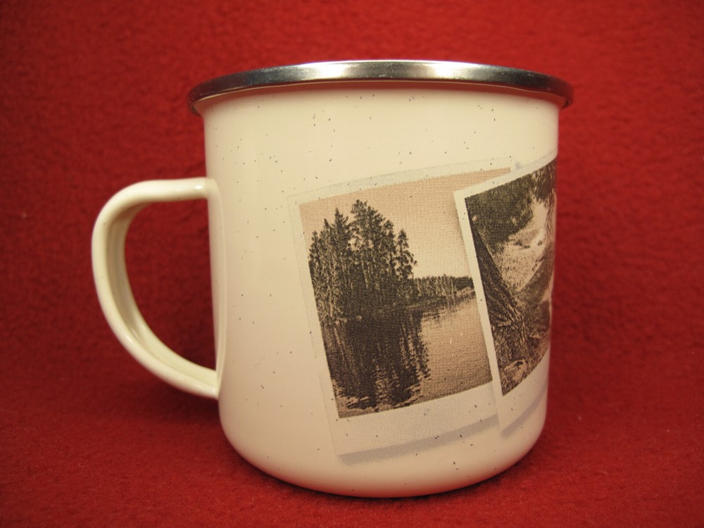 2 Rapala Home Collection Enamelware MUGS/CUPS/ with Pinecones/ Camping Scenes