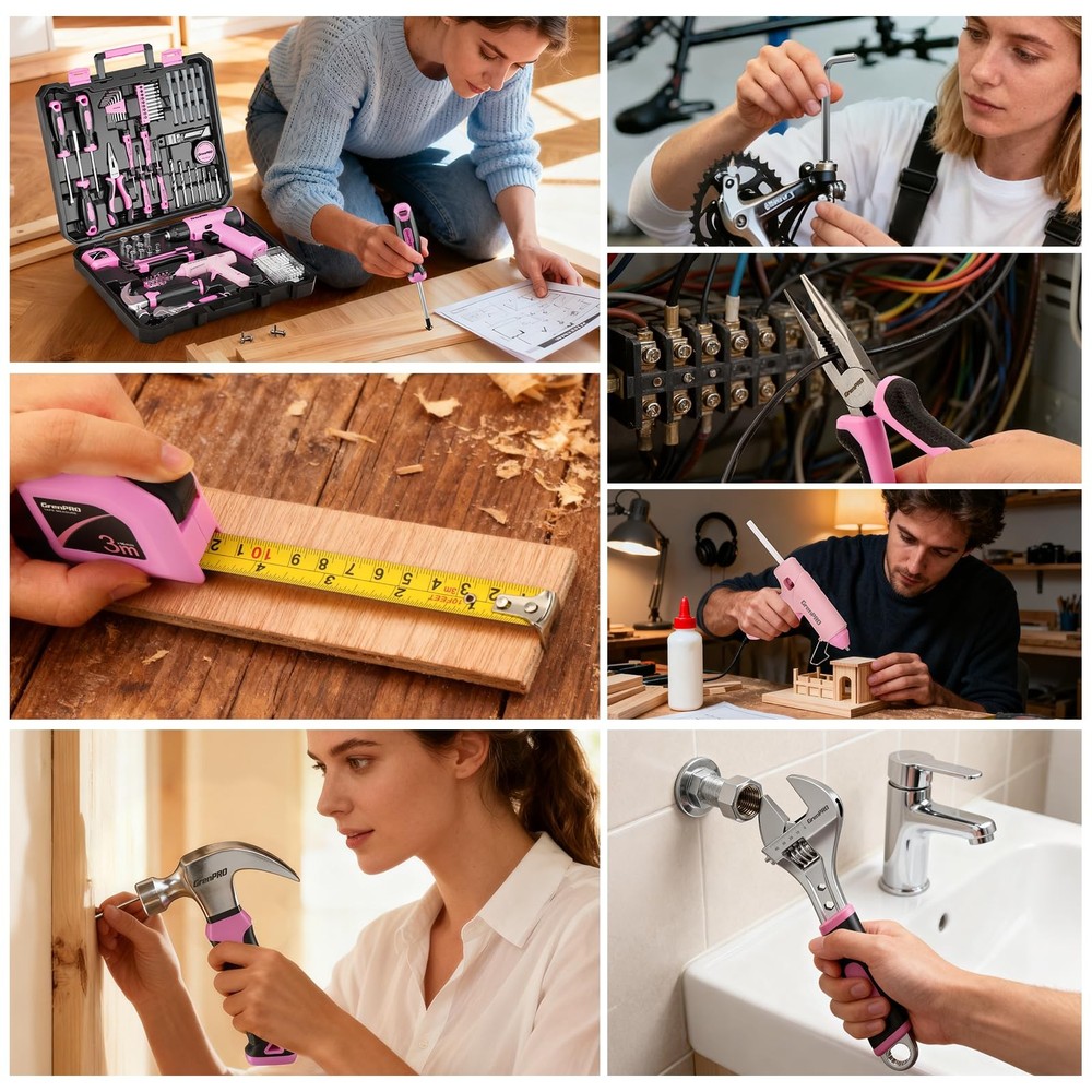 GRENPRO Pink Tool Set Drill Set, 188PCS Kit For Kit,