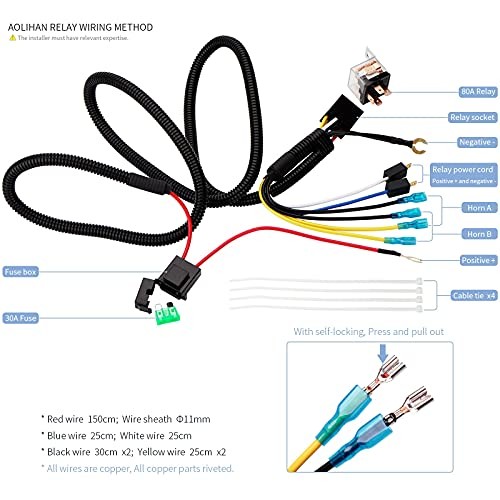 Horn Button Switch, Waterproof Train Horn Wiring Kit, flat button and wire