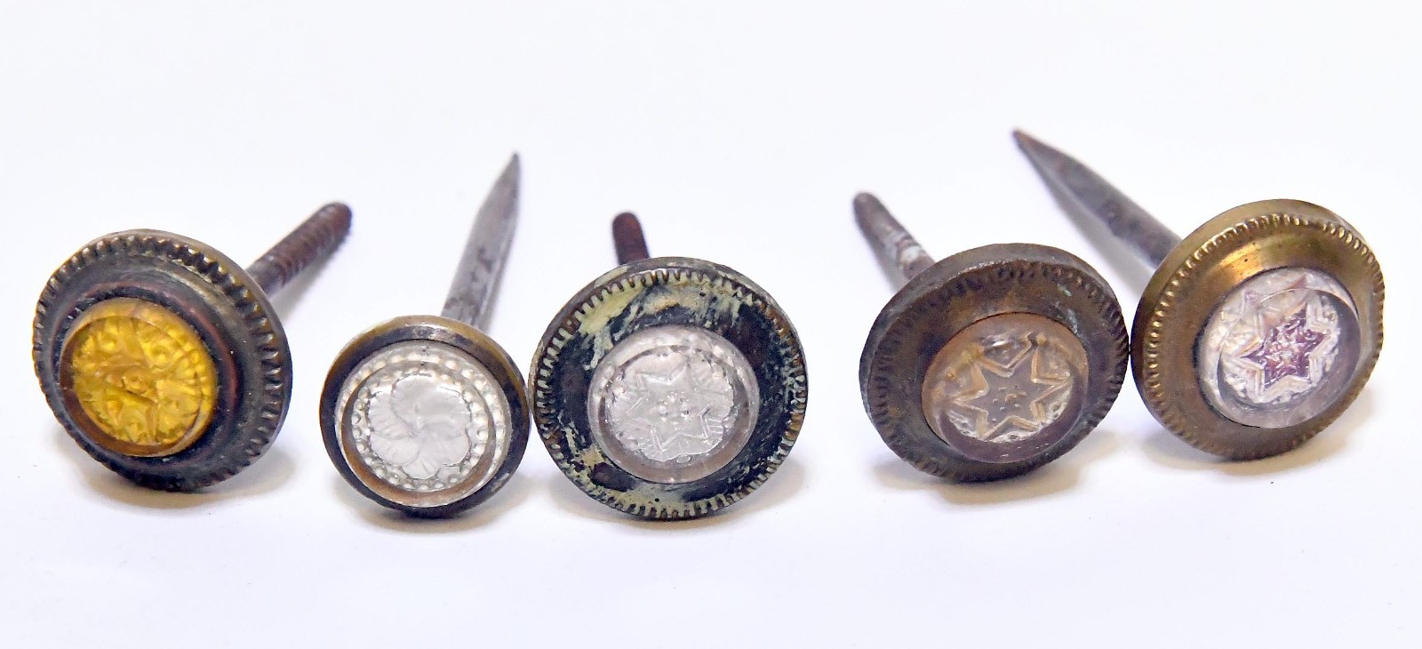 5 VINTAGE VICTORIAN SULFIDE GLASS PICTURE FRAME HANGER DECORATIVE NAILS