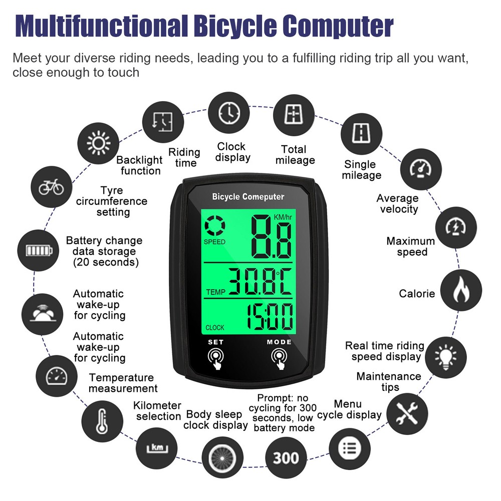 4X Waterproof Wired LCD Digital Cycle Bike Computer Bicycle Speedometer Odometer