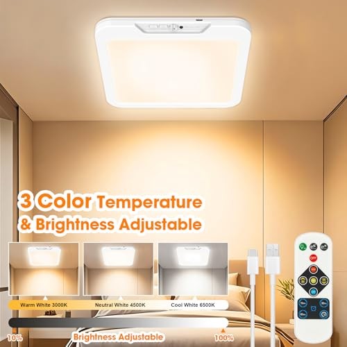 Rechargeable Ceiling Light with Motion Sensor & Remote, 3 Color 1 Pack