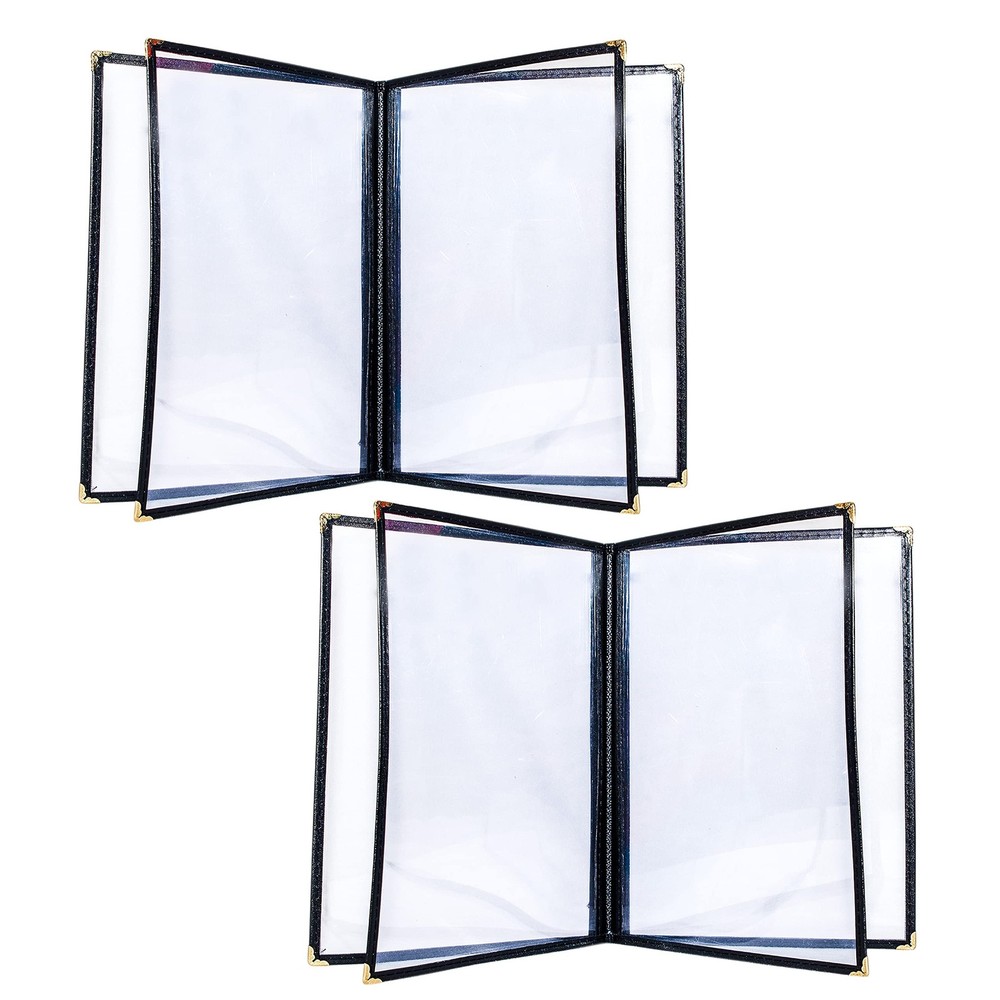 2 Pack 4-Page 8-View Restaurant Menu Covers Clear Plastic Menu Holders for Bars
