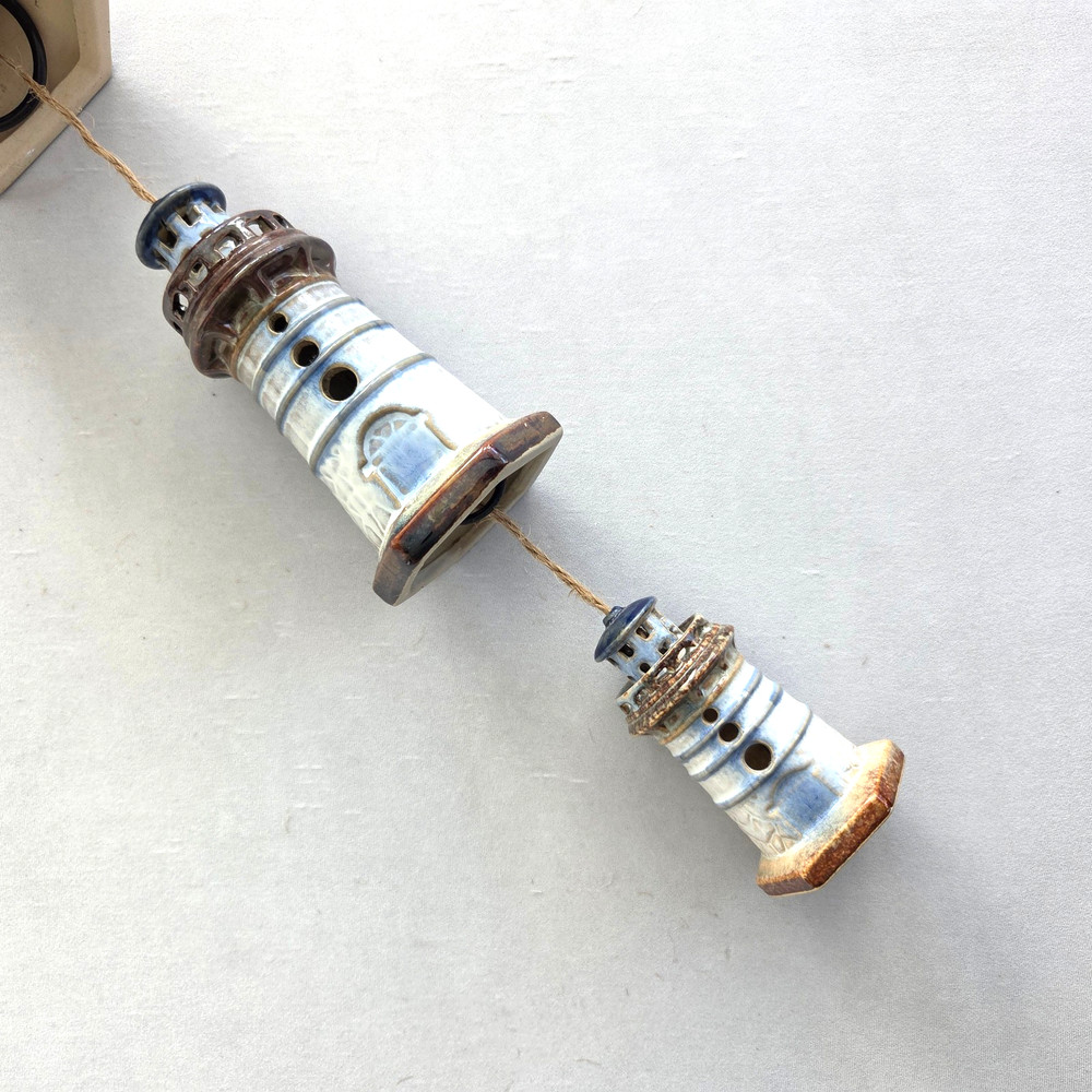 Lighthouse Wind Chime Rain Chain Ceramic Hanging Beach Nautical Decor Gutter