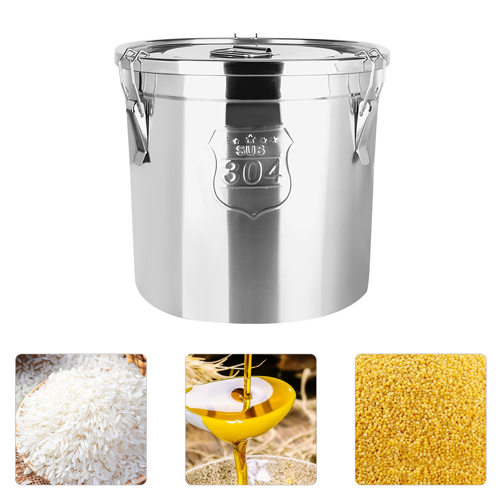 Cereal Container Kitchen Stainless Steel Food Flour Oil Storage Bucket Canister