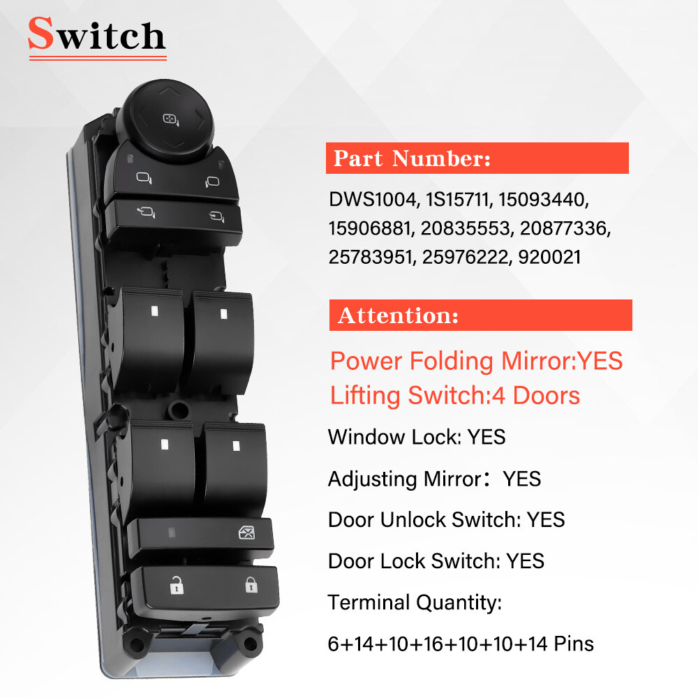 Front Driver Power Window Control Switch for Chevy Silverado GMC Sierra 2007-13