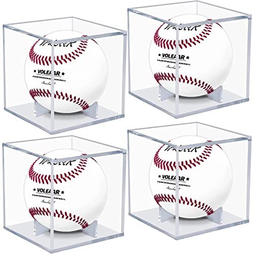 Baseball Display Case 4 Pack, UV Protected Acrylic Square Baseball Holder,
