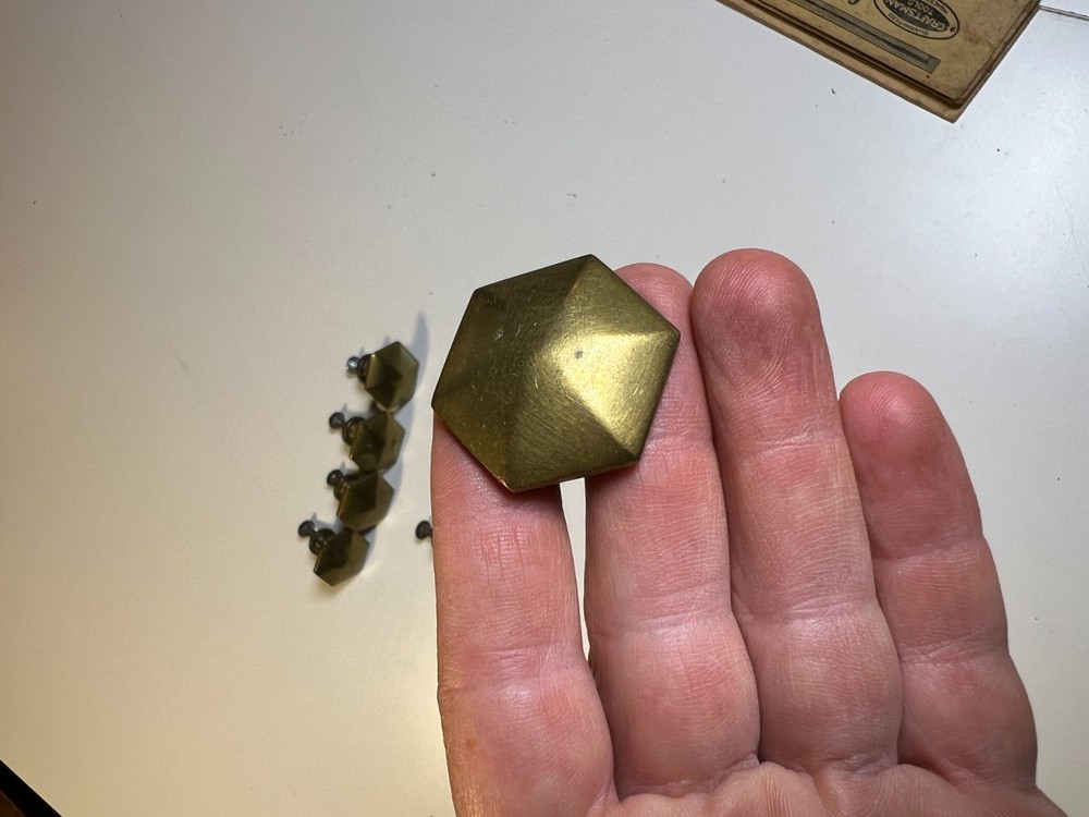 Vintage Mid Century Modern MCM Solid Brass Faceted Hex Drawer Pulls Knobs Set 8