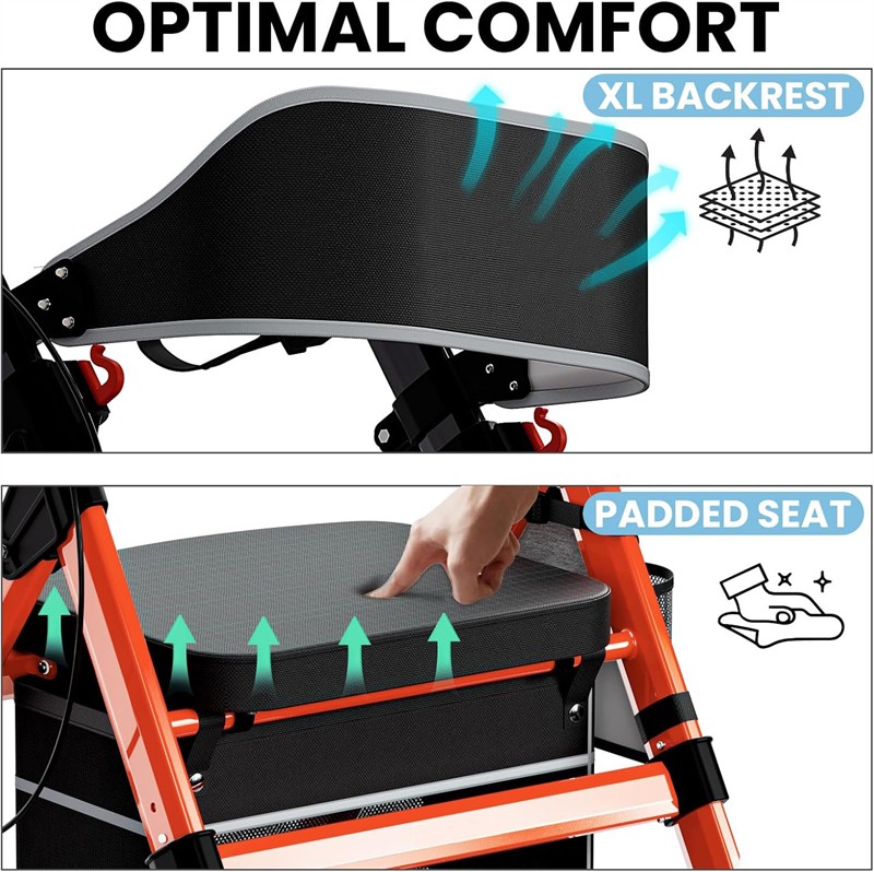 Foldable Rollator Walkers with Seat Adjustable Height Aluminum Rolling Walker