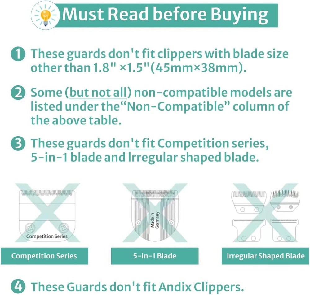Clipper Guards Set Compatible with Most 3PCS without Magnet Clip, Multicolor