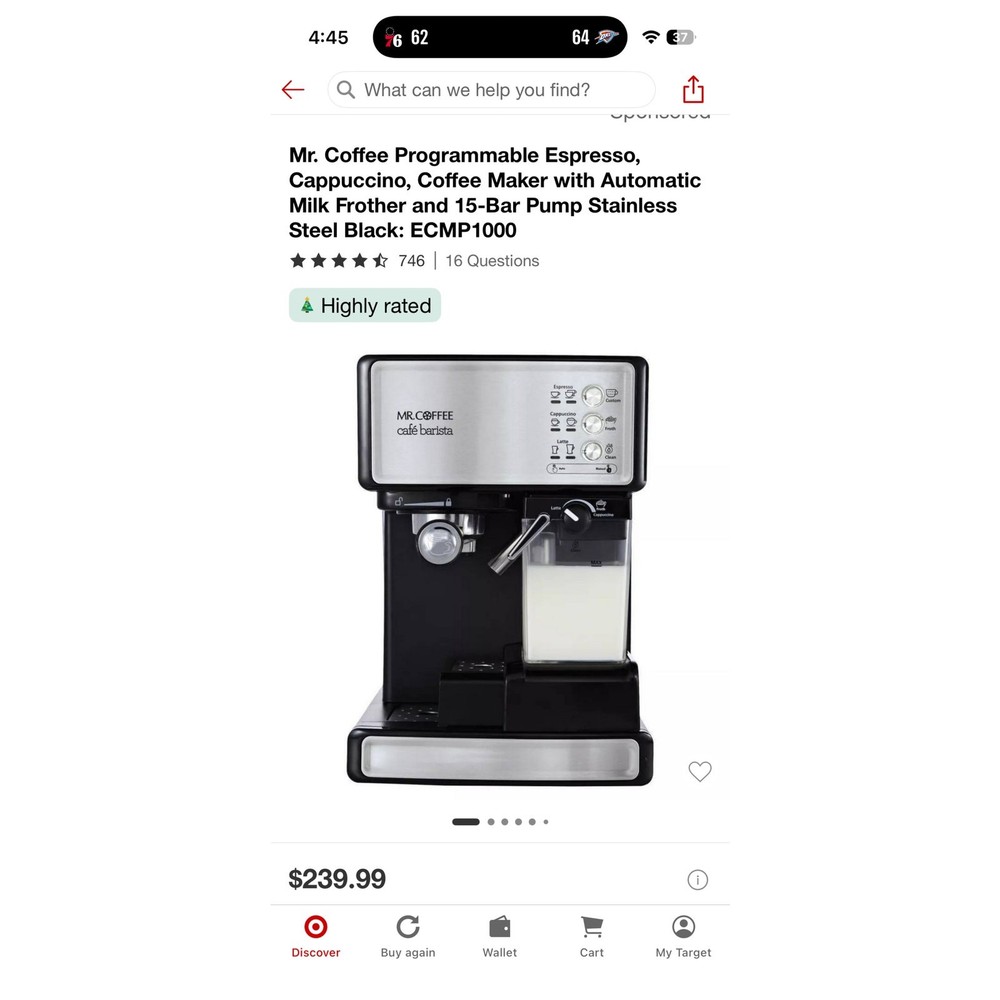 Mr. Coffee Programmable Espresso & Cappuccino Coffee Maker
