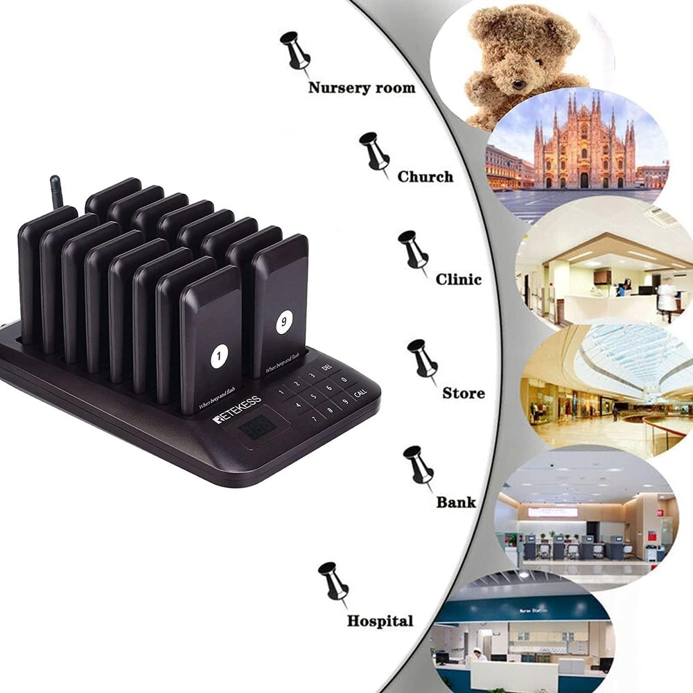 Enhanced TD157 Pager System - 984ft Wireless Range, 16 Pagers & Custom Alerts