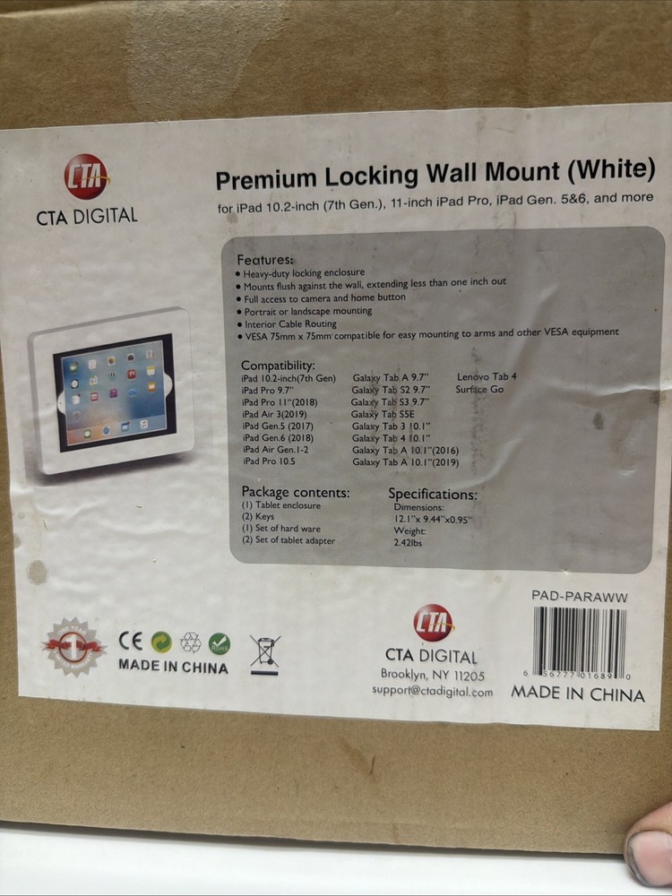 Tablet Wall Mount Lockable Tiltable anti Theft Security - Compatible with 10.2”