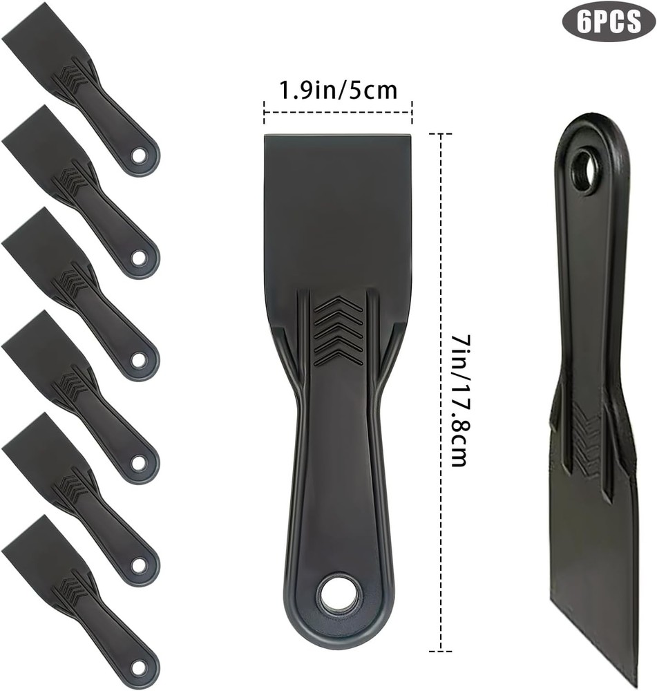 6 Pack Plastic Putty Knife Set, 2" Flexible Paint Scraper Tools for Spackling, D