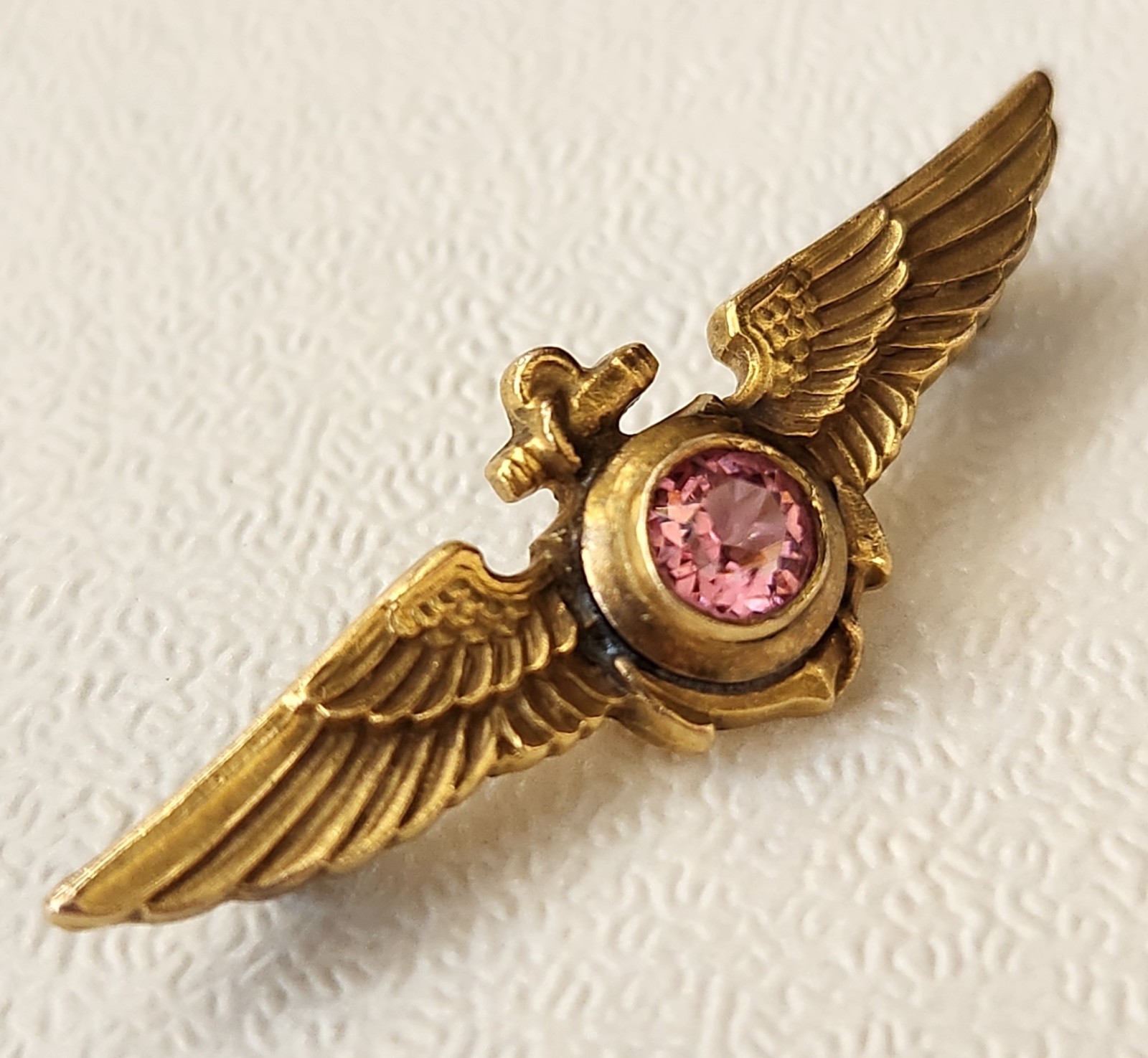 Vtg WWII US Navy Aviator Pilot Sweetheart Wings Pin H&H 1/20 12k GF W/Gemstone