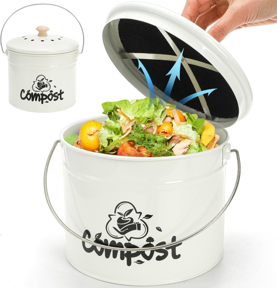 Small Kitchen Compost Bin, 1 Gallon Odorless Composter Container, Food Waste Buc