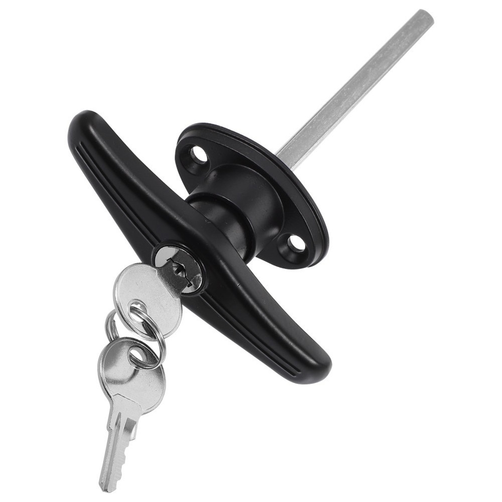 Door Handle With Lock T-shaped Lockable Garage Replacement Black