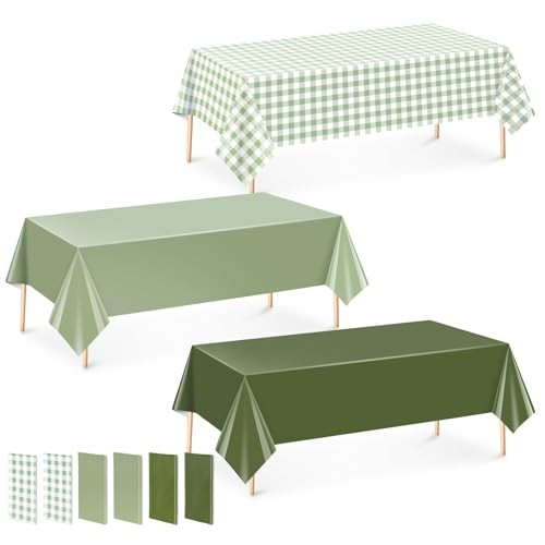 12 Pcs Sage Green Tablecloths Plastic Table Cover Plaid Rectangle Disposable