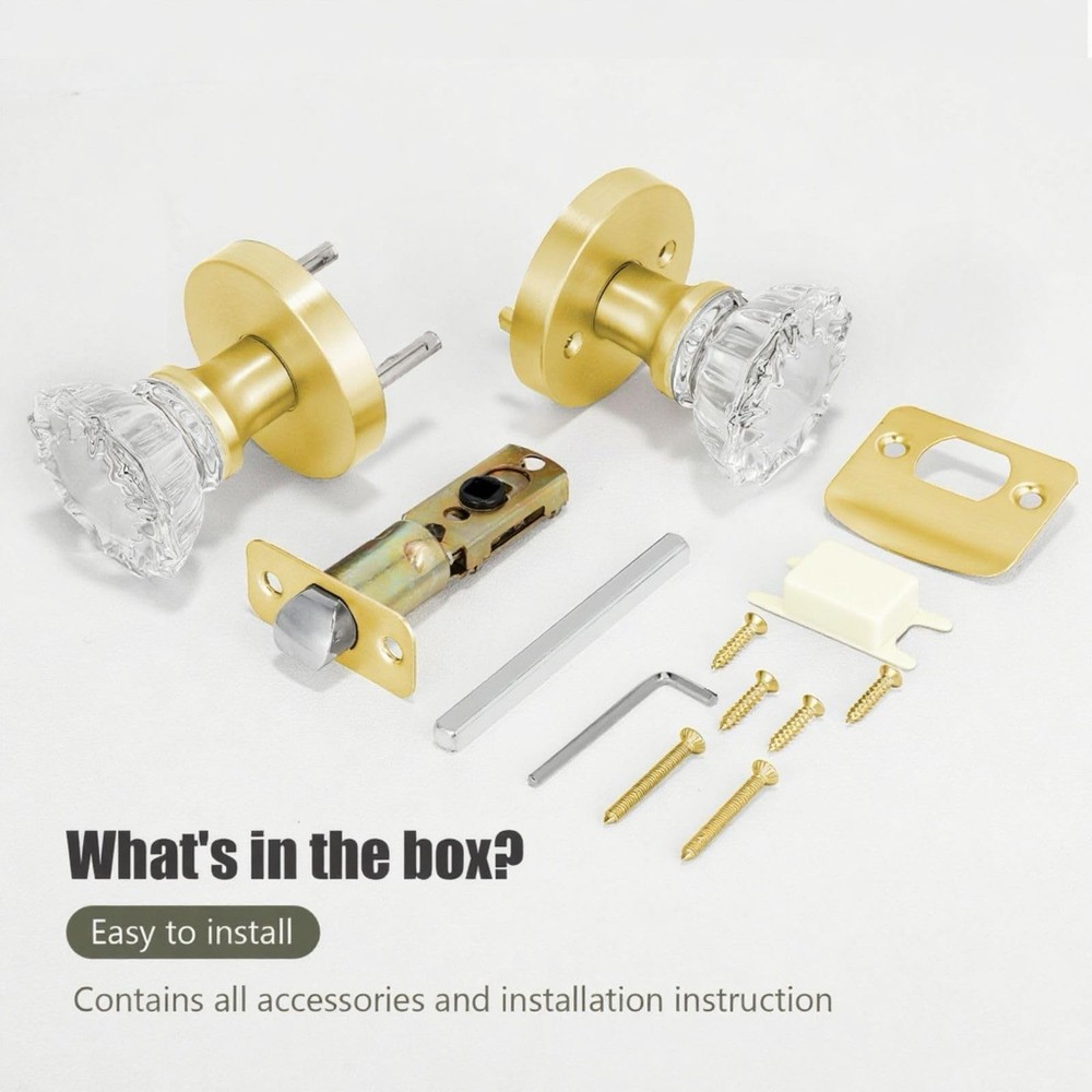 Glass Crystal Door knobs, Passage Door Lever, Keyless Function for Hallway an...