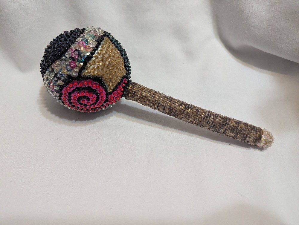 Colorful sequined voodoo maraca rattle - please read